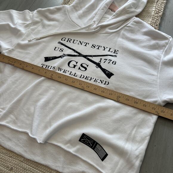 Grunt Style White Black Logo Pullover Hoodie Women’s Sz XXL Raw Hem - Picture 6 of 8